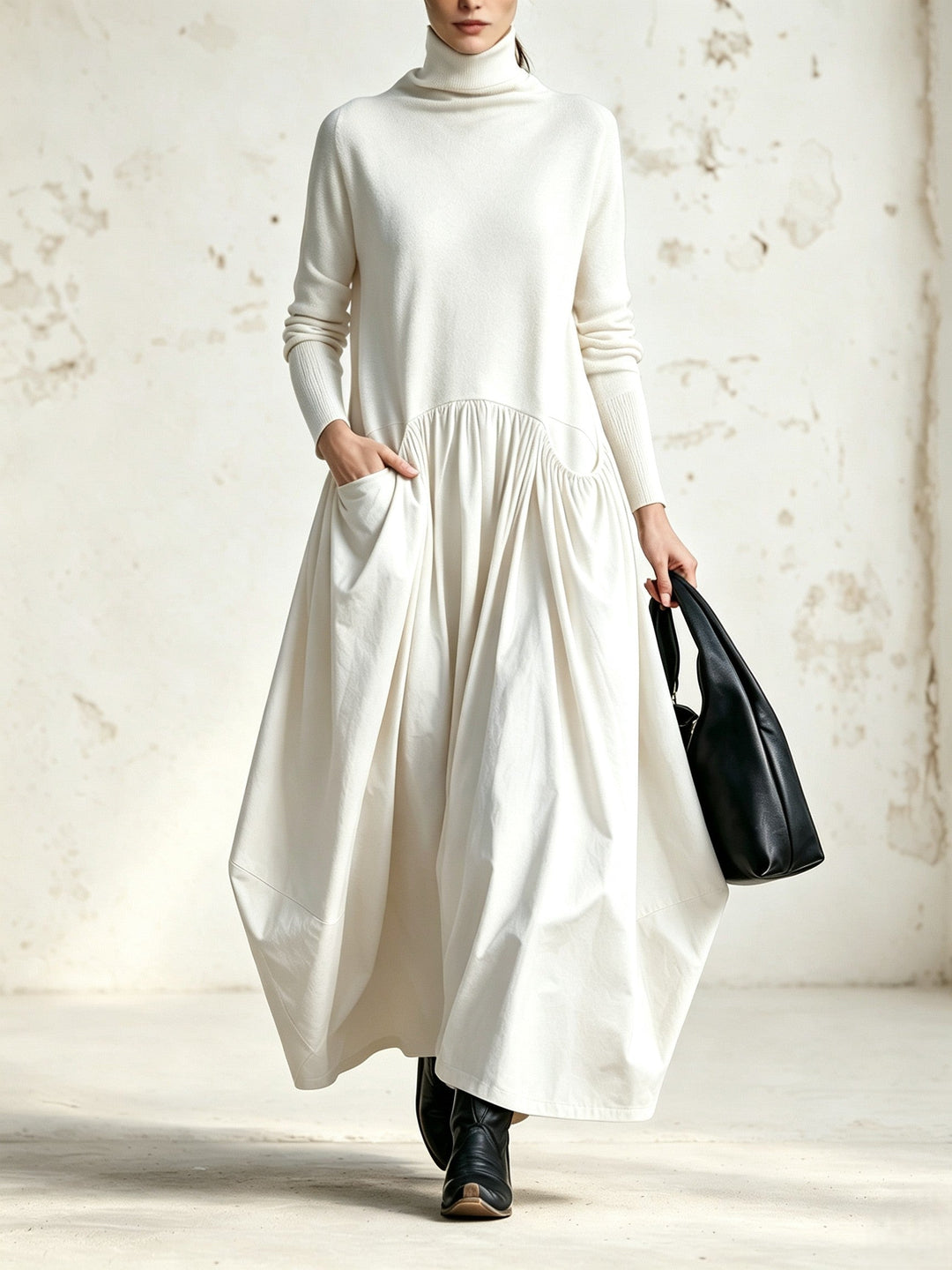 Ilaria | Oversize maxiklänning med hög krage och fickor