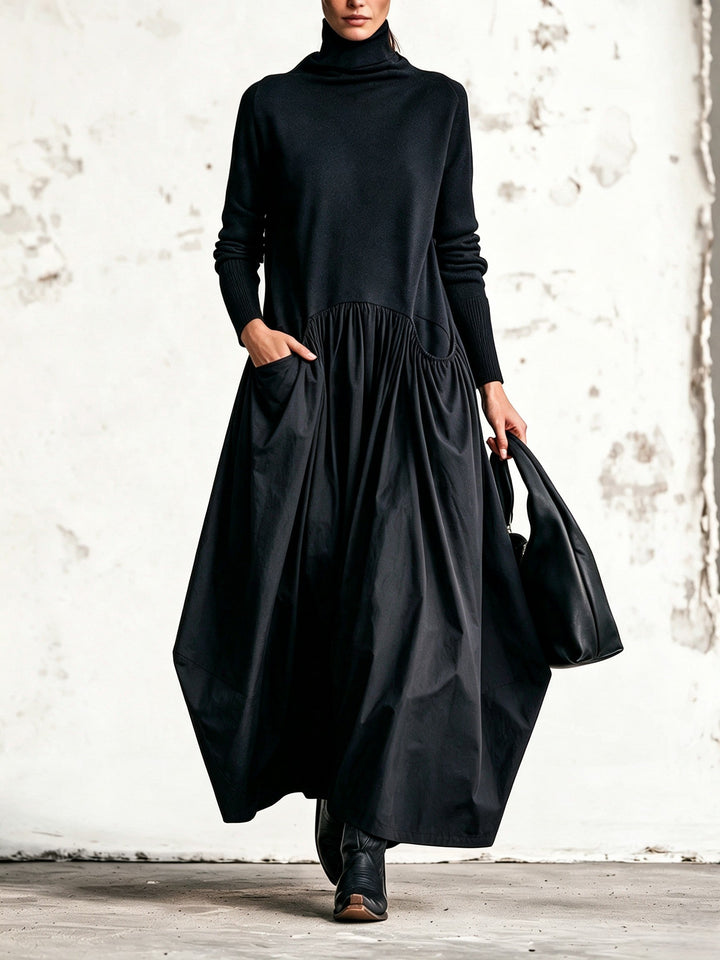 Ilaria | Oversize maxiklänning med hög krage och fickor