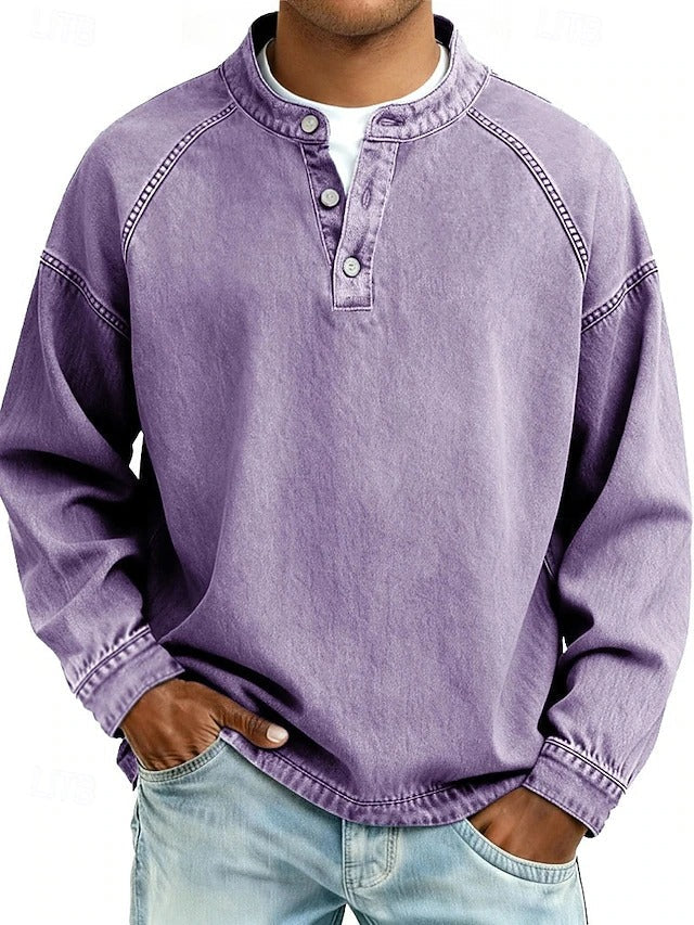 Henley-Sweatshirt im Vintage-Washed-Look – Relaxed Fit