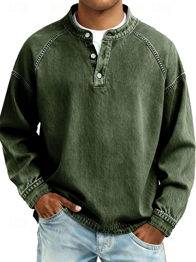 Henley-Sweatshirt im Vintage-Washed-Look – Relaxed Fit