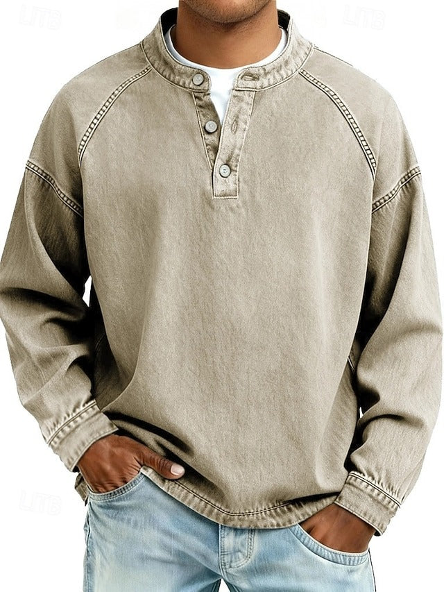 Henley-Sweatshirt im Vintage-Washed-Look – Relaxed Fit