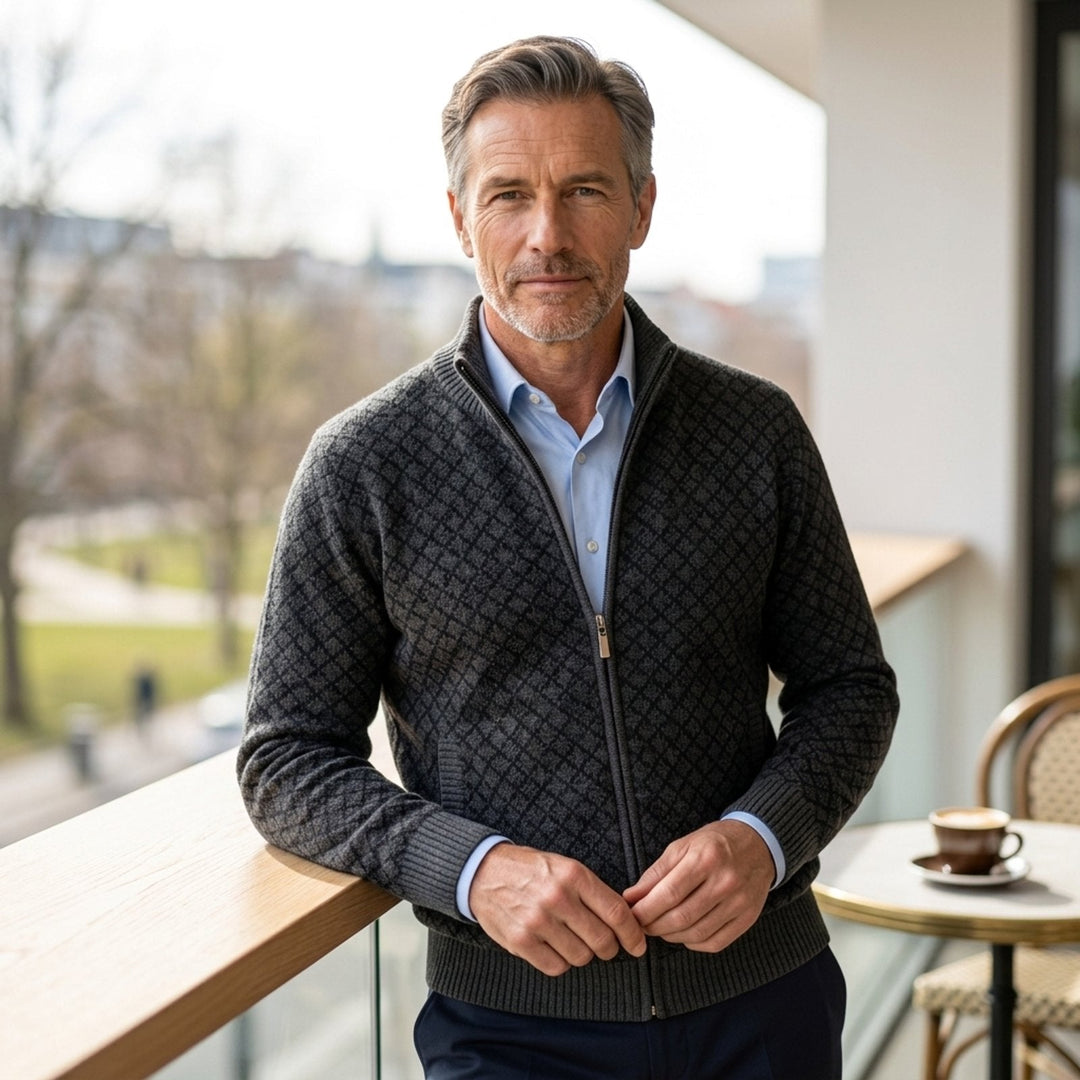 Tobias™ – stickad tröja med dragkedja och ståkrage
